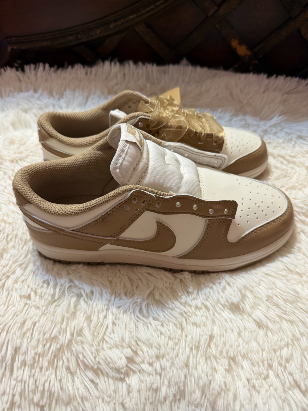 Nike Low-Top Sneakers in Cream and Tan with Swoosh Accent